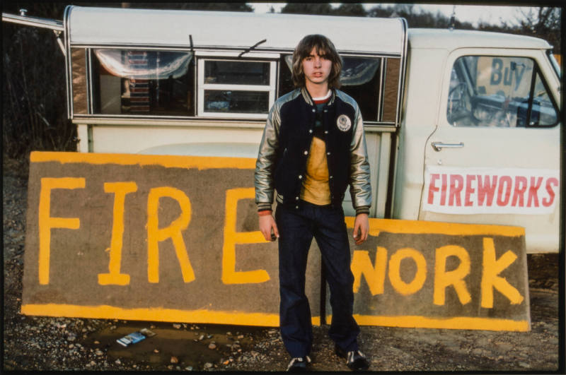 Unidentified fireworks salesman, Leland, Mississippi, circa 1976